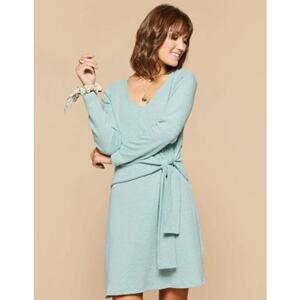 NWT Spartina 449 Blue Surf Long Sleeve Deanna Wrap Dress Womens Medium